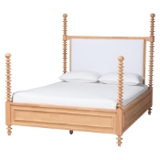 Baxton Studio Aleda Four Poster Bed with Upholstered Headboard, King, Beech Brown